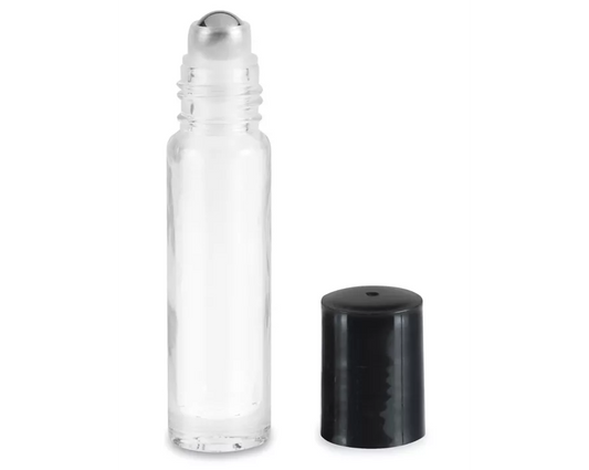 Glass Roll-On Bottle - 1/3 oz (10 ml) - Black Cap - 144 pieces