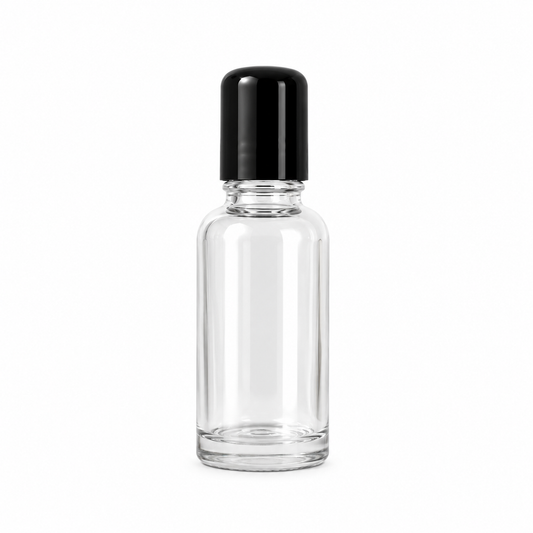 Glass Roll-On Bottle - 1 oz (30 ml) - Black Cap - 72 pieces
